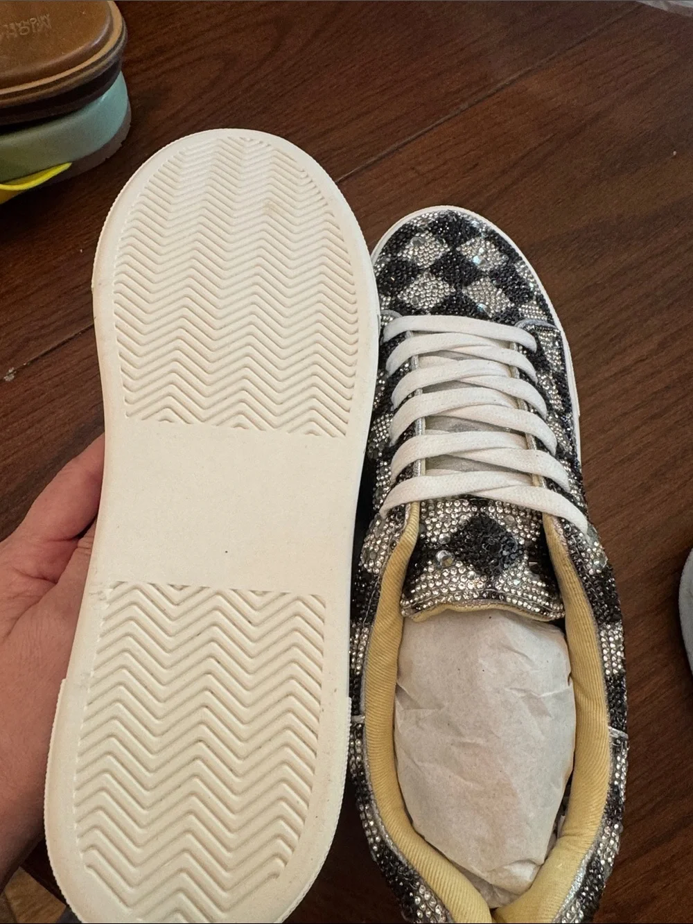 Betsey Johnson Black & Silver Crystal Checkerboard Sneakers